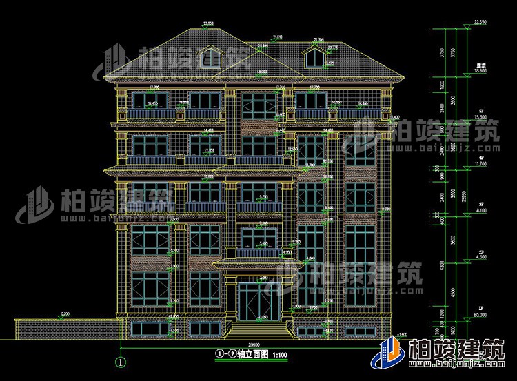 农村五层自建房设计效果图有电梯及地下车库BZ506-新中式风格